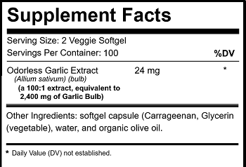 Garlic - Odorless Supplement Facts Label