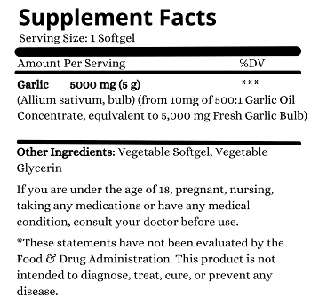 Garlic Oil Supplement Facts Label