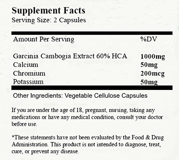Hydro Garcinia Supplement Facts Label