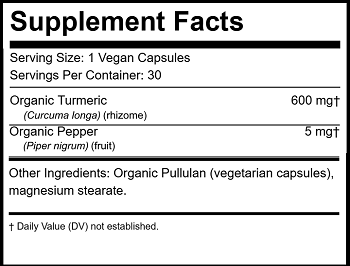 Turmeric with Black Pepper Supplement Facts Label