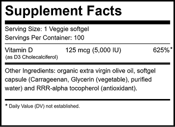 Vitamin D3 Supplement Facts Label